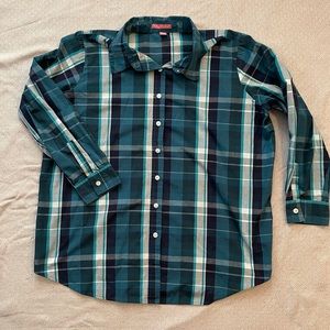 Teal and navy plaid blouse, size 22